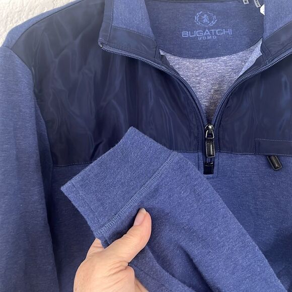 Men's Bugatchi Long Sleeve Quarter Zip Mixed Media Pull Over ~ Size Medium - Picture 4 of 8
